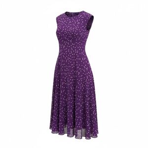 100% Silk Purple Patterned Mixi Dress